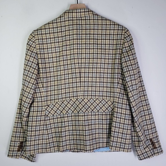 Lands' End Wool Blend Plaid Blazer Women's 14P Tan Beige‎ Blue - Picture 8 of 11